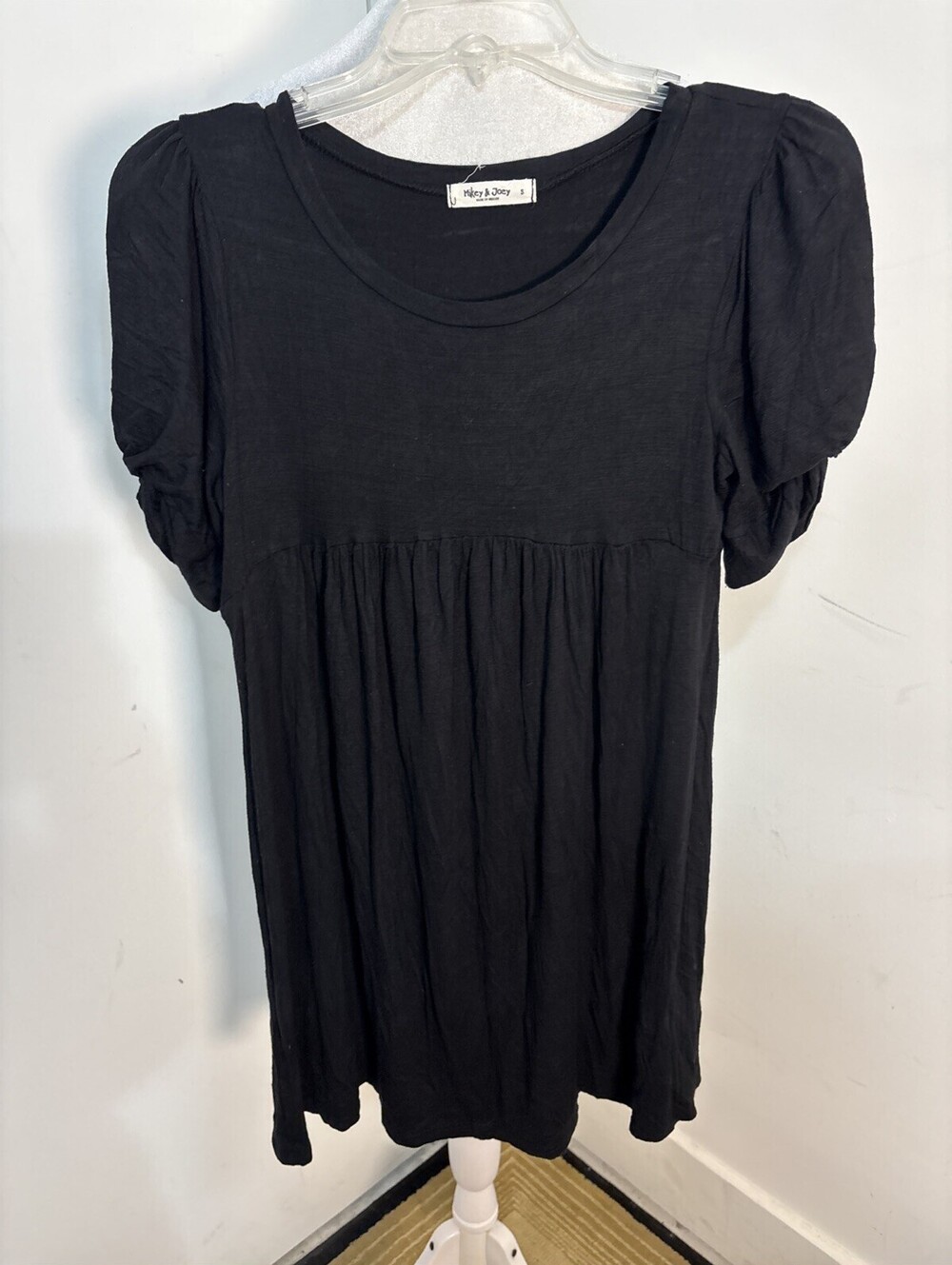 Mikey & Joey Black Babydoll Dress Black Small Lightweight Ruched Sleeves